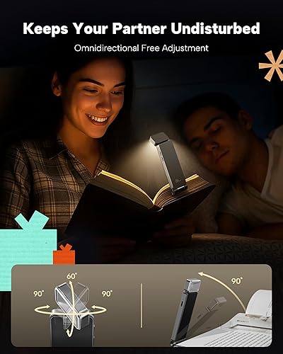 Miniatura 32 de 86lux Luz de libro, luz de lectura LED recargable con clip para uso en cama y noche, 3 temperaturas de color con atenuación continua, diseño de Oro