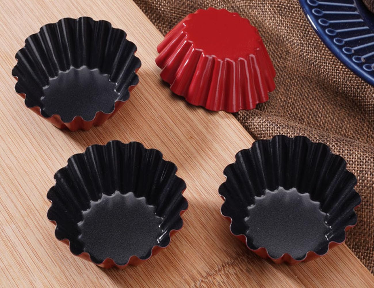 Buy Baskety 4Pack Egg Tart Molds Mini Tart Pans, NonStick Carbon Steel