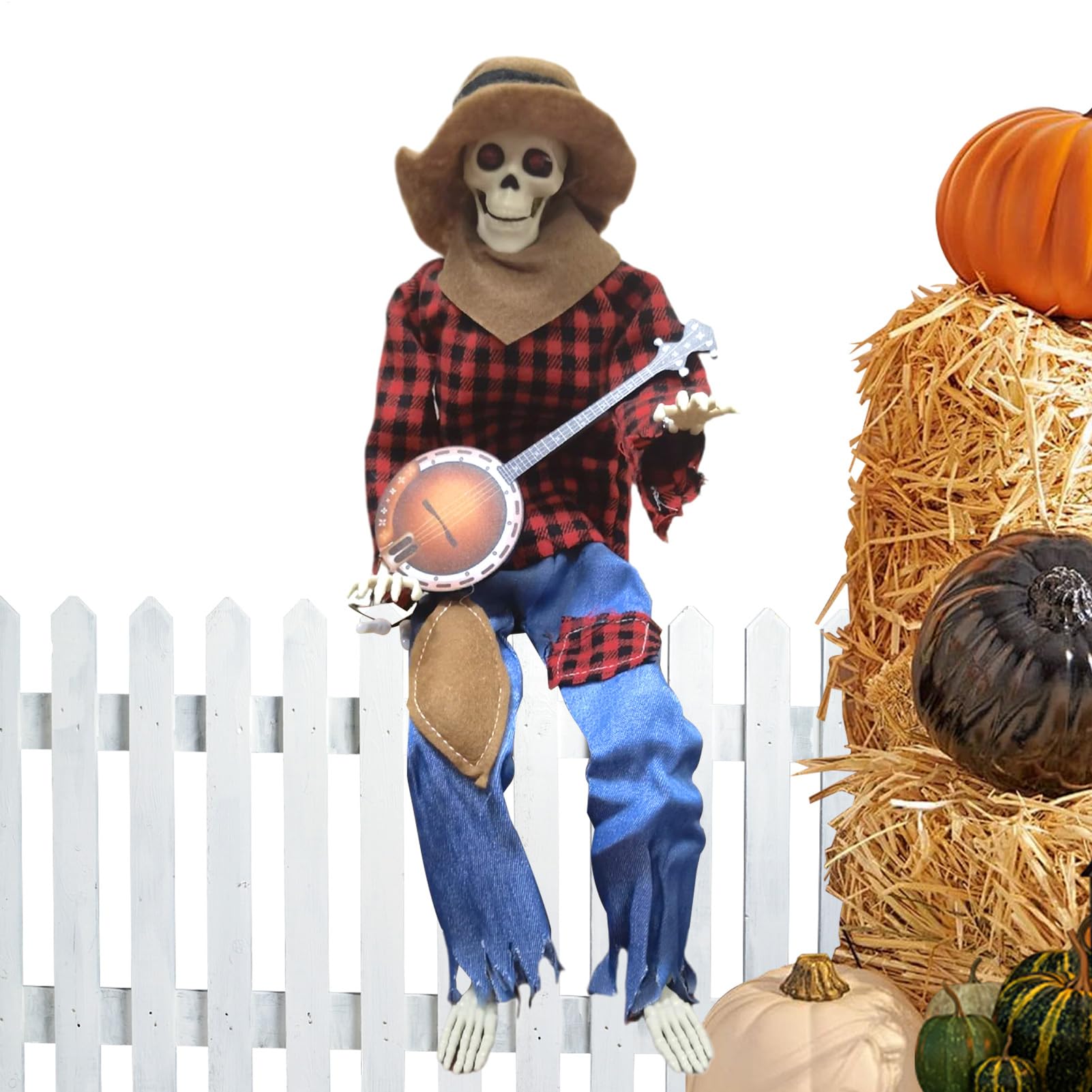 Squelette Halloween animé de 60 cm doté de mouvements et musique de banjo