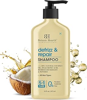 Defrizz & Repair Shampoo 16 fl. oz | 100% Natural Coconut Oil, Hyaluronic Acid, Hydrolyzed Keratin & Peptides | Frizz Control & Strengthening | Paraben & Sulfate-Free