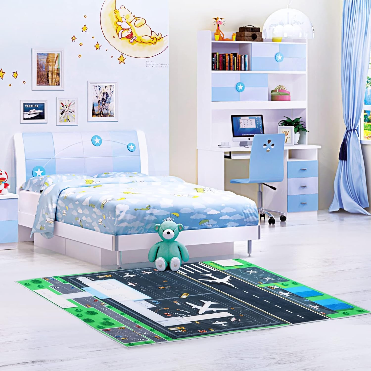 31''/47'' Kids Bedroom Carpet Kids Rug for Playroom, Creative Airport Fun Rug, Soft Kid Play Mat，Cute Kid Room Carpet，Rug for Children