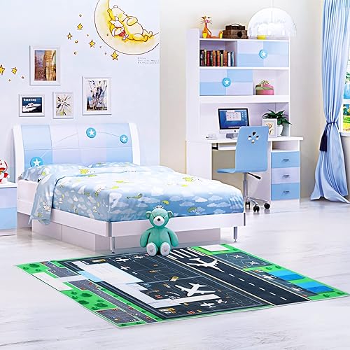 Miniatura 6 de Alfombra creativa para dormitorio de niños de 31 a 47 pulgadas, alfombra creativa de diversión para aeropuerto, alfombra de juego suave, bonita