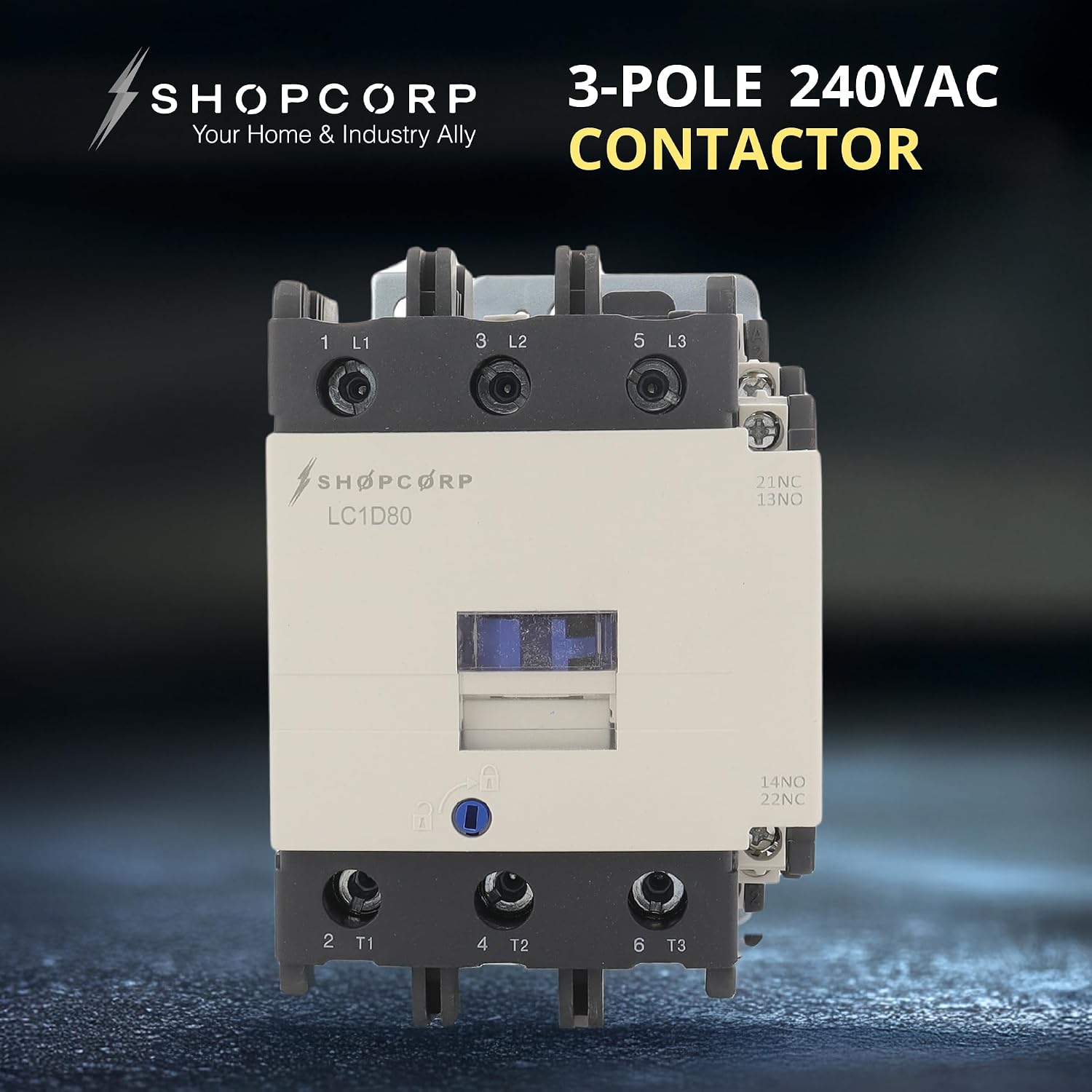 3 pole contactor 220-230V coil 80 Amp Normally Open IEC 660V Switch, Auxiliary 1NO/1NC –220-230VAC Coil, Lighting AC Contactor with Mounting Base for DIN Rail - 1 Pack