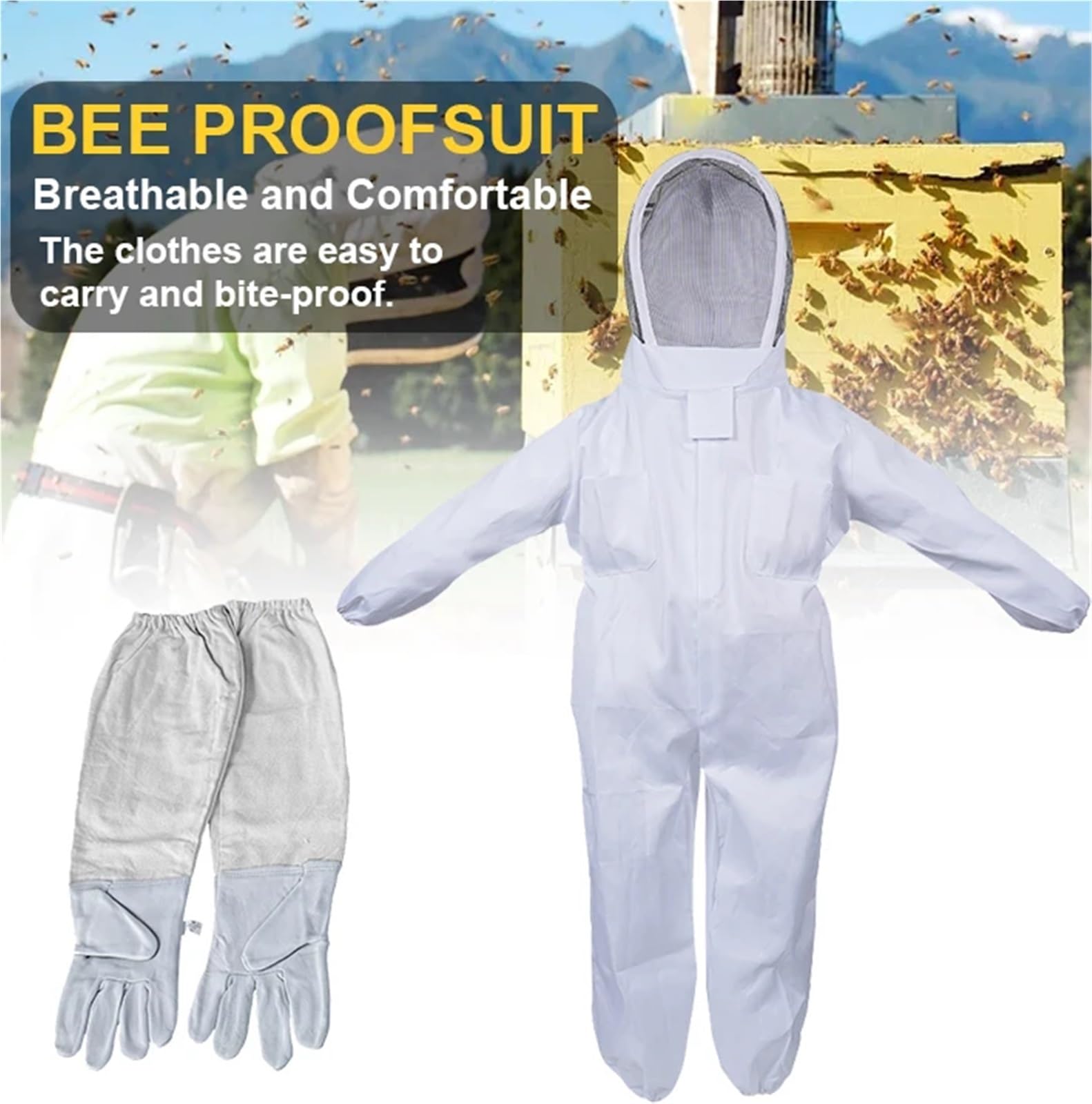 Odzież pszczelarska, Kombinezon pszczelarski na całe ciało z welonem ochronnym i rękawiczkami. Rozmiary L-XL-XXL(XXL with gloves)