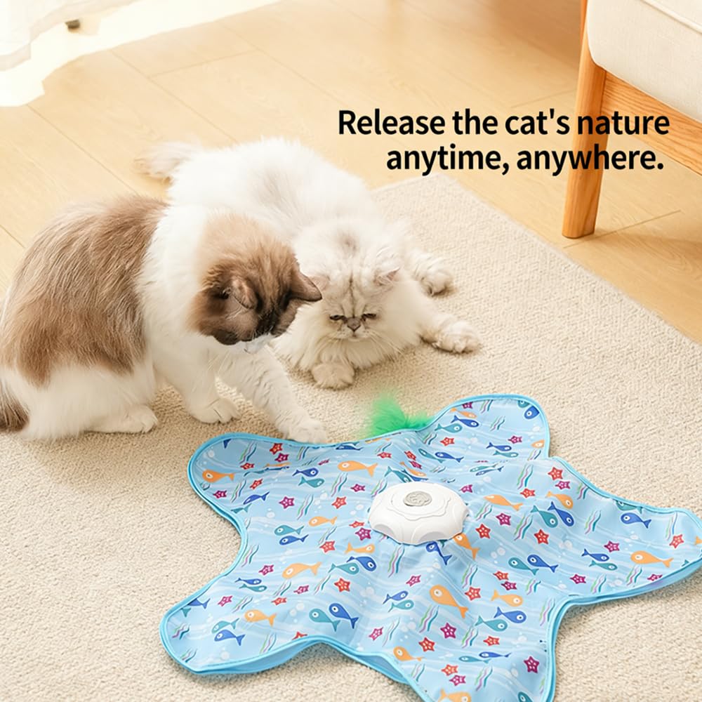 Automatisches Katzenspielzeug für Indoor-Katzen, Verstecken und Suchen Jagdspiel Übungs-Spielplatte, wiederaufladbares interaktives Katzenspielzeug, bewegliche verdeckte Federn, langlebiges