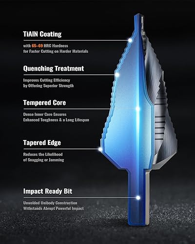 Miniatura 34 de ZELCAN 1 broca escalonada M2, broca de paso de perforación más rápida de 3/16 a 1-3/8 pulgadas, broca profesional Unibit para cortar agujeros