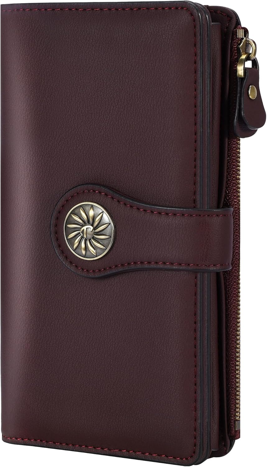 Travelambo Women's Wallet RFID Blocking Trifold Clutch Large Capacity Credit Card Holder Travel Purse