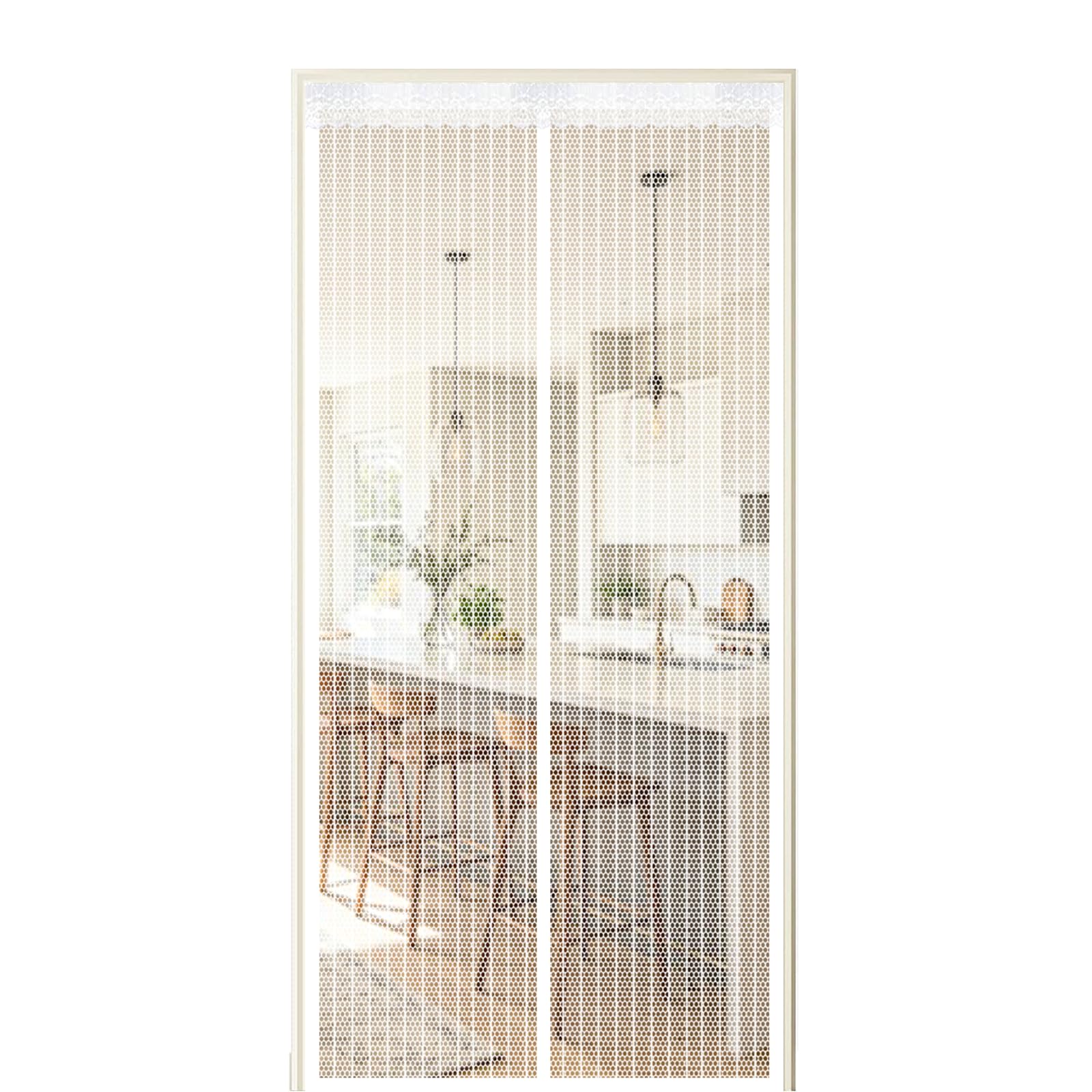 Xuehmin White Screen Door 195 X 245 Cm Self Sealing Powerful Magnets Heavy-Duty Fly Screen Door With Powerful Magnets & Full Frame Magic Tape Suitable For Patio Doors Balcony Bedroom,
