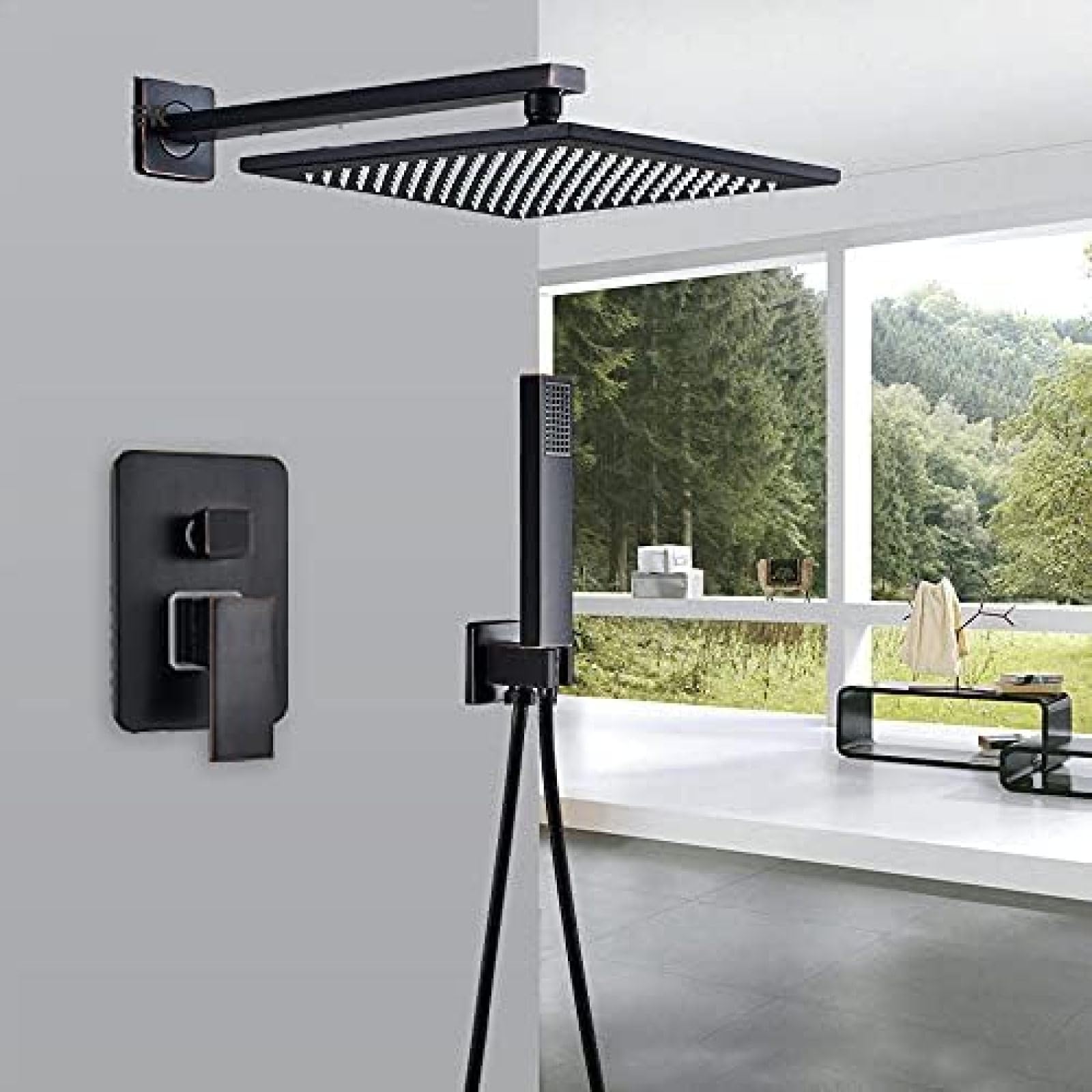 NGDFGR Black Bronze Shower Faucets Set Brass Rainfall Shower Head Single Handle Mixer Tap Bathroom Shower Bath Shower Set-3Way 10In,16 In 2Way,size_name-16 inch 2Way