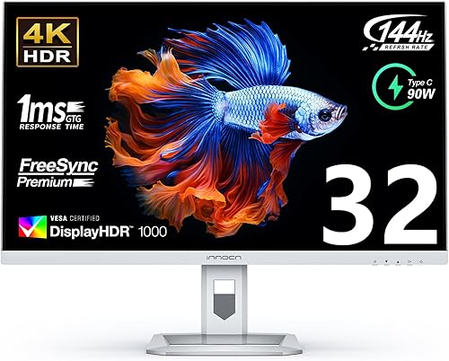 INNOCN Mini LED 4K UHD 3840 x 2160 Monitor de juegos de computadora de 32 pulgadas 144Hz 1ms IPS HDR1000 HDMI 2.1 monitor, 99% DCI-P3, conectividad