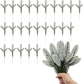 DINGFDENG 24 Pieces Artificial Fir Branches Snow Effect Winter Decoration Realistic for Christmas, Snow Wreaths, Anti-free…