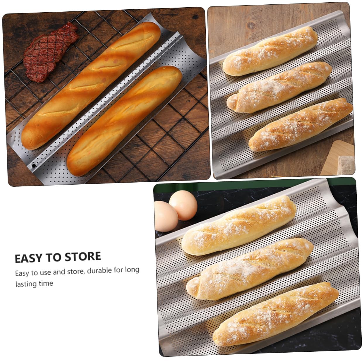 VALICLUD Molde para Hornear Pan Francés 2 Piezas de Acero Inoxidable Plata | Superficie Lisa, Antiadherente y Duradera, para Cocina Doméstica y Pastelería, Formato Perforado Reutilizable