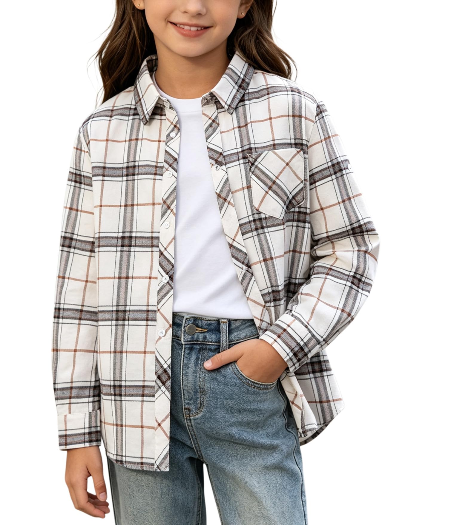 SANGTREE Womens and Girls Long Sleeve Flannel Shirt Plaid Button Down Shirt