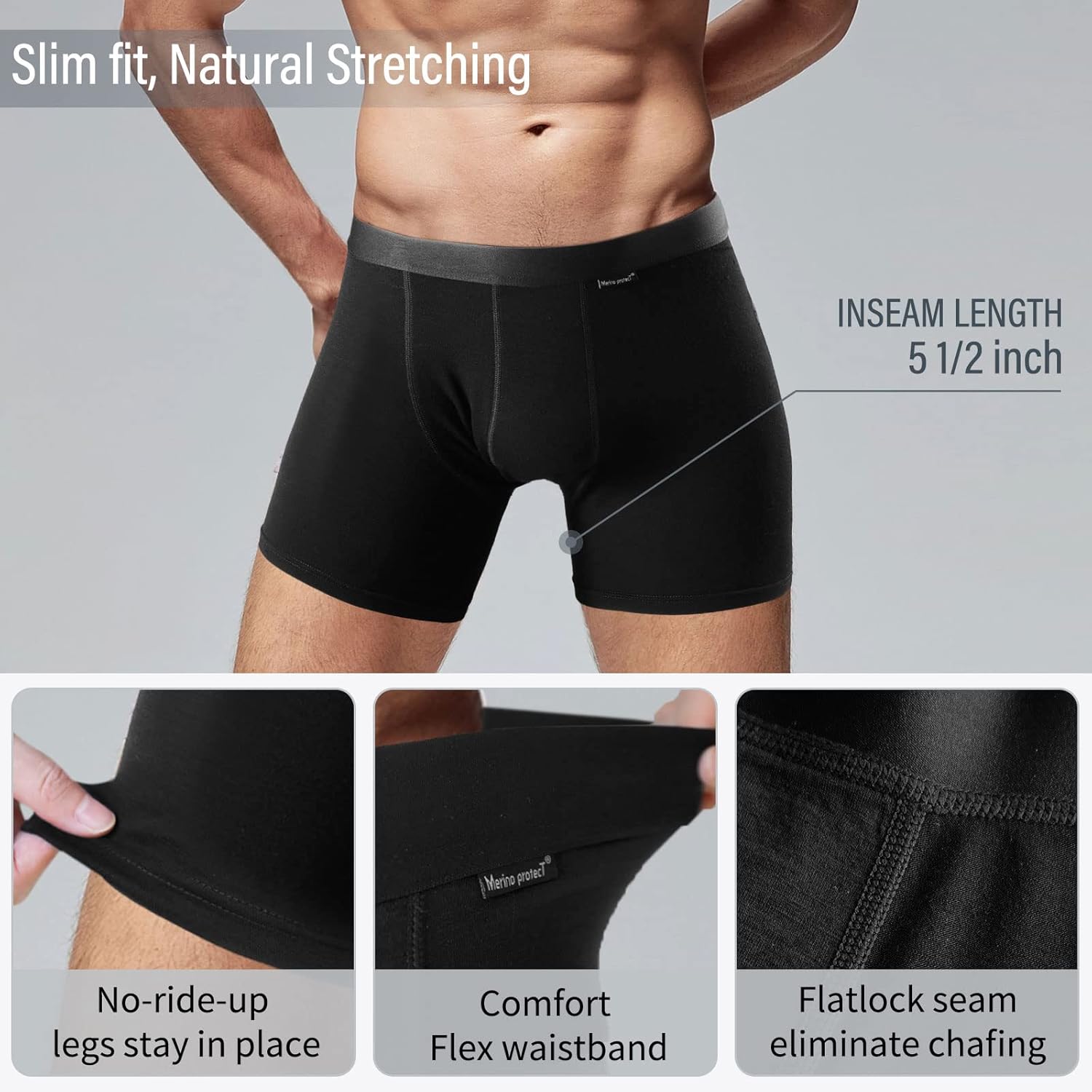 Merino Protect Merino Wool Underwear Men Odor Resistant Boxer Briefs Moisture Wicking Shorts for Long Hiking Flights - Image 7