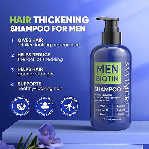 Miniatura 2 de Svvimer Champú para el crecimiento del cabello para hombres, champú espesante de biotina con aceite de árbol de té de romero, cafeína para pérdida y