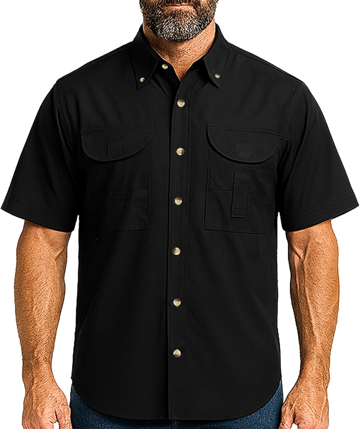 Men's Short Sleeve Fishing Button Down Shirt, Breathable Outdoors Casual Lightweight Shirt, Black XL
