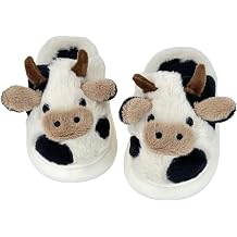 XIXITIAO Cow Slippers for Kids Cute Cartoon Animal Toddler Slippers Girls Boys House Shoes Winter Fluffy Indoor Shoes Soft Warm Plush