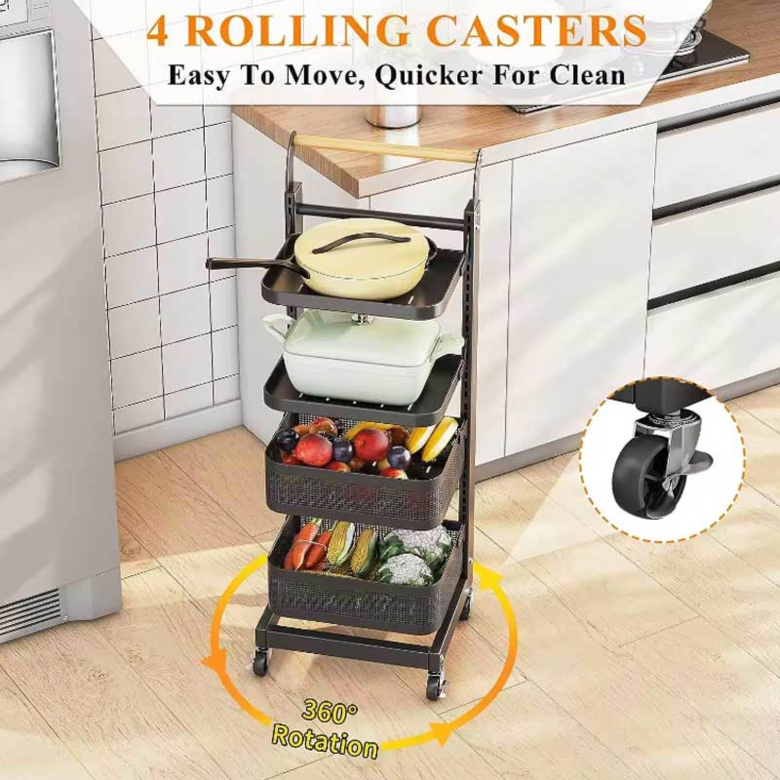 Pots and Pans nizer pour tiroir – Étagère de rangement de cuisine noire avec 3 planches et 1 panier – Solution de rangement peu encombrante pour casseroles et poêles pour armoires