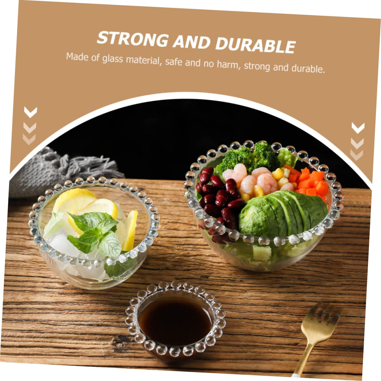 2 Bols En Verre Transparent à Bord Perlés - Pour Salade, Dessert, Fruits - Déco De Table élégante