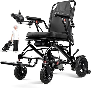 Electric Wheelchair for Adults, Lightweight Folding Motorized Wheelchairs 33 lbs, 12 Miles Range with Dual 250W Motors, 250Wh Battery, Portable Power Wheelchair for Seniors, Travel & Daily Use Black