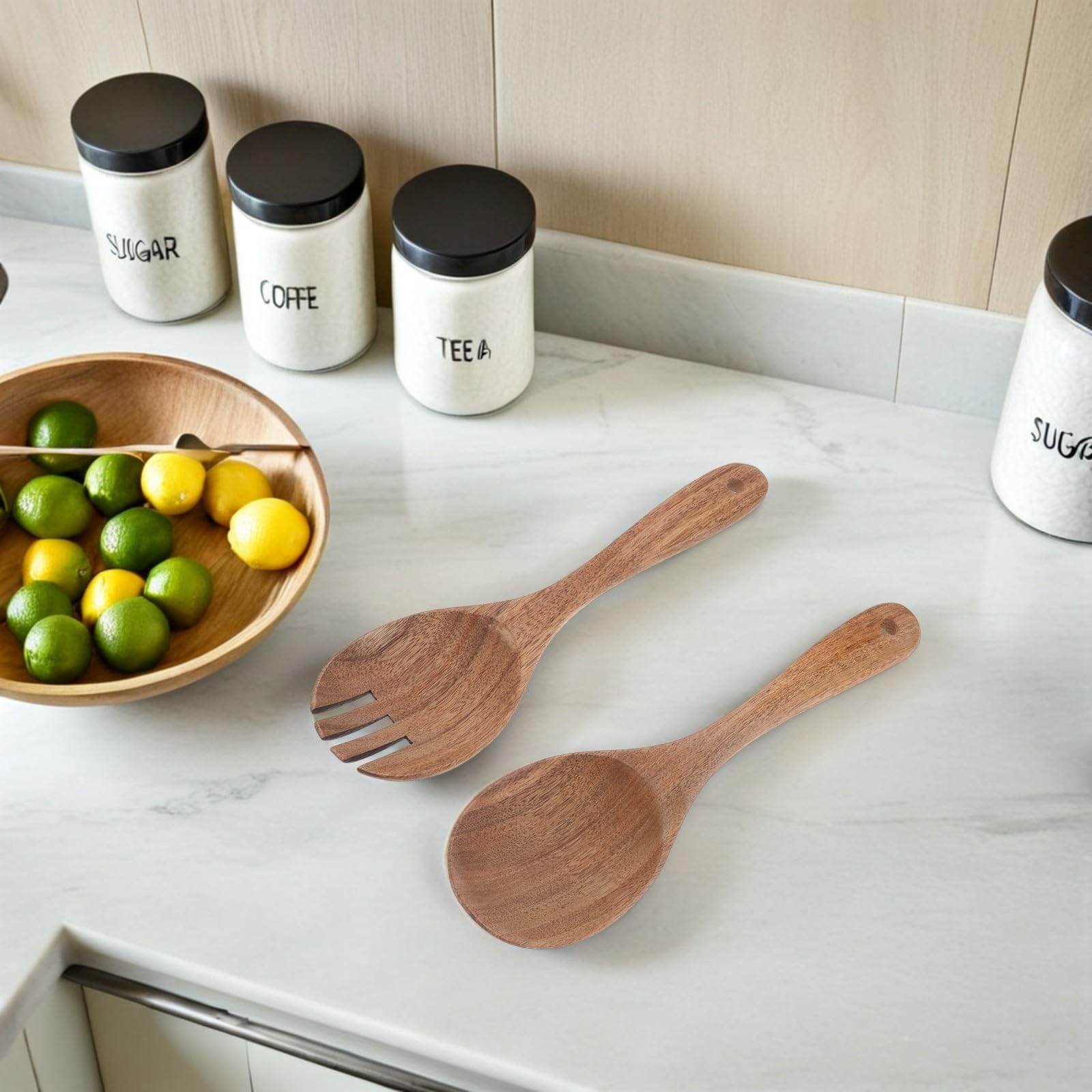 MAGICLULU Bol de Ensalada de Vidrio con Base de Madera, Capacidad de 1.7l, Resistente Temperatura y Fácil de Limpiar, Adecuado para Servir Ensaladas en Cocina Moderna