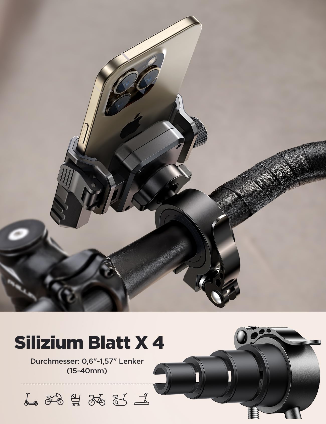 JOYROOM 2026 Fahrrad Handyhalterung, Handyhalterung Motorrad 【Vibrationsgedämpft】 1S Schnellspanner Universal Handyhalter Fahrrad Lenker für iPhone 17/16/15, Samsung S25/S24 (4.7"-7") Hellschwarz