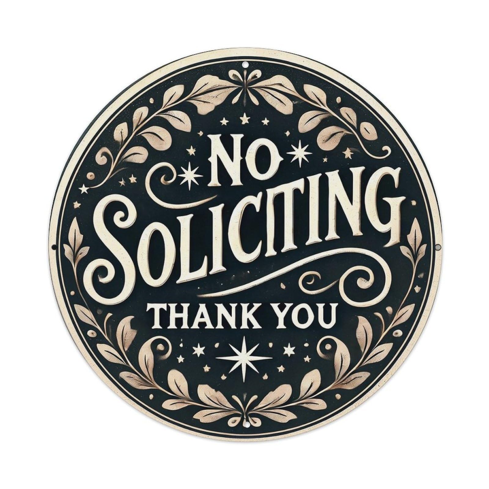No Soliciting Thank You Sign Vintage Metal Tin Sign Retro Wall Decor for Home Bar Garage Cafe, Indoor & Outdoor Decorative，circle Metal Poster, 8x8 Inch