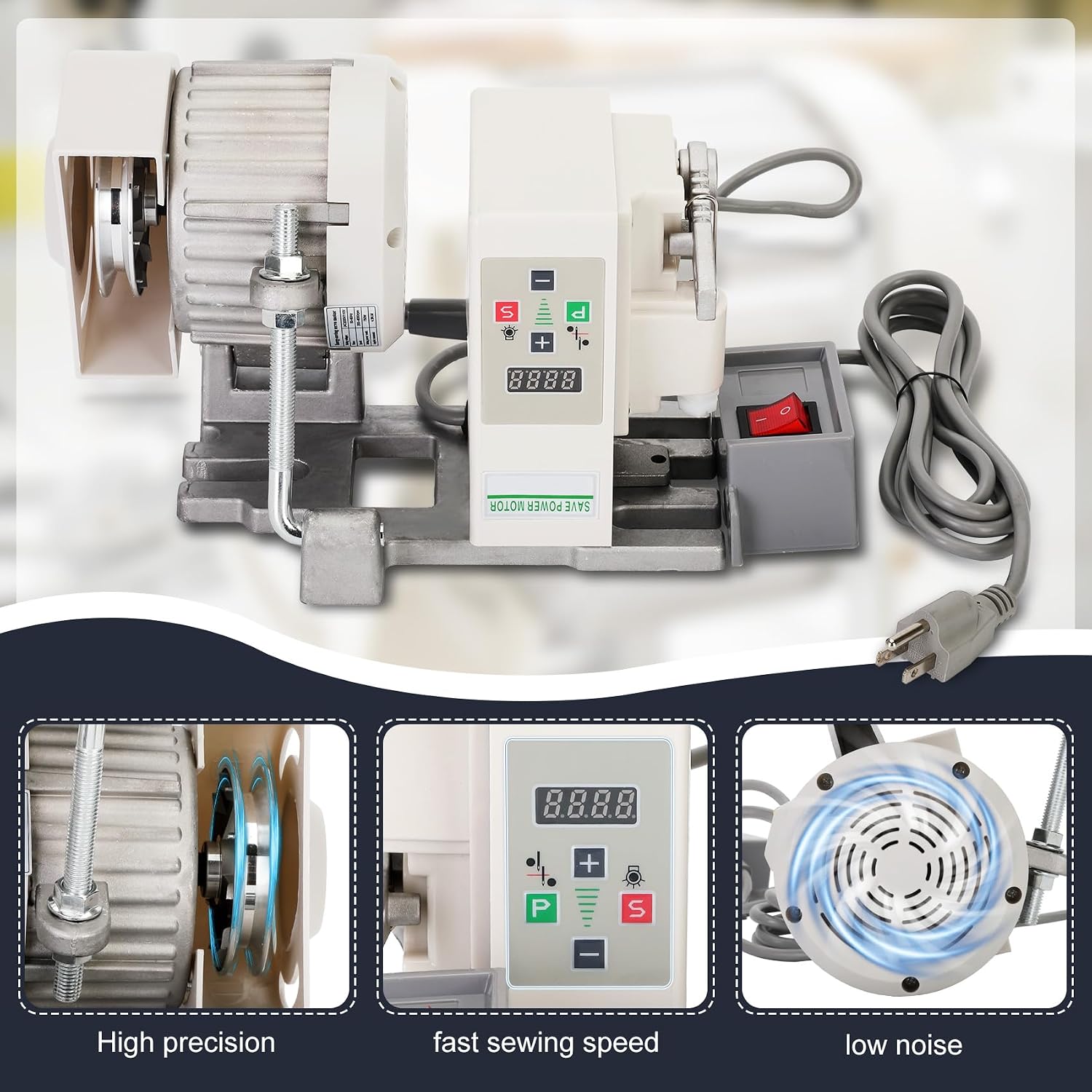 Industrial Sewing Machine Servo Motor, AC110V, 1000W, 6000RPM, Servo Motor Sewing Machine with Controller and Foot Switch, Run CW and CCW, Silent, Instructions