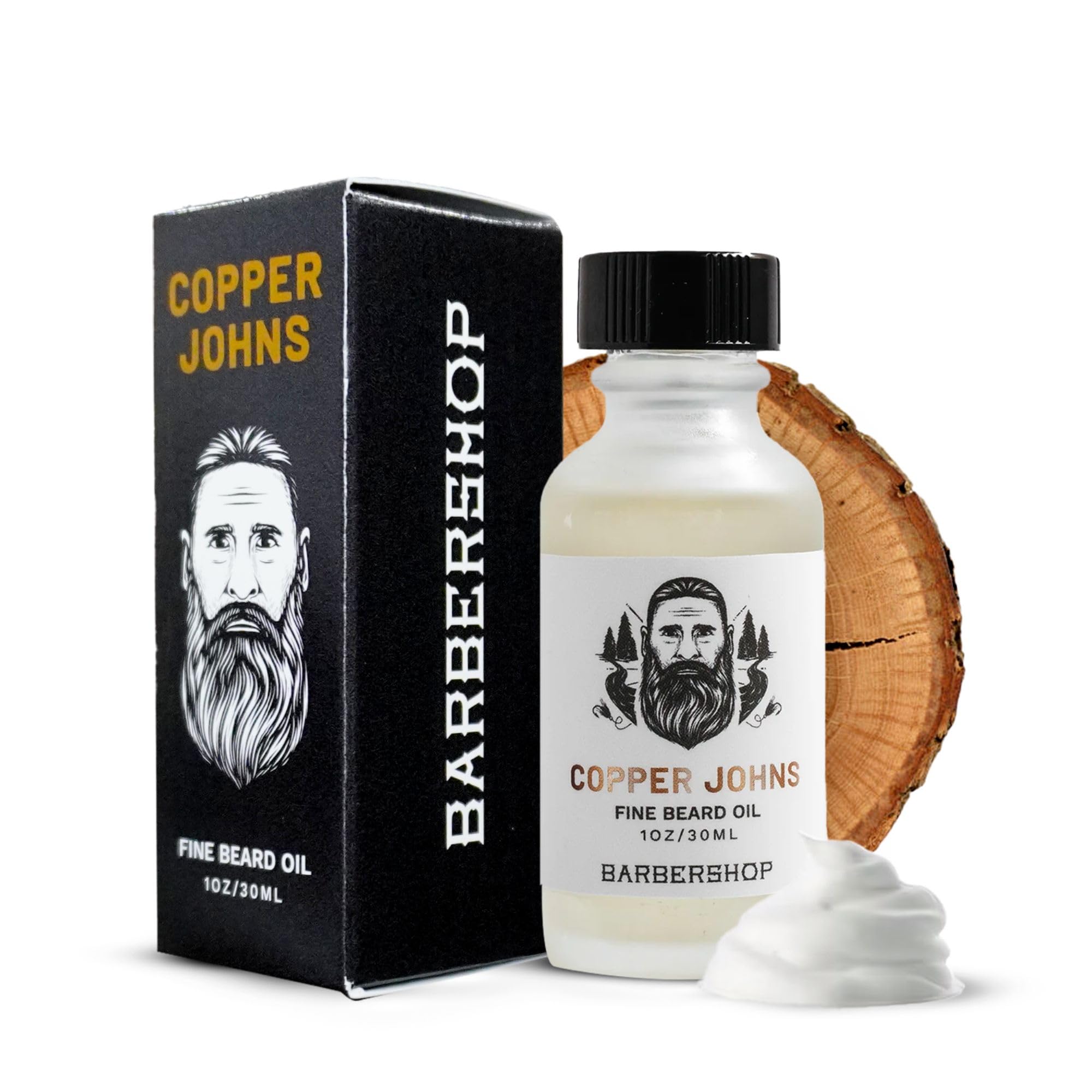 Copper Johns Premium Beard Oil for Men - Natural Formula with Jojoba & Castor Oil - Lightweight Non-Greasy Beard Moisturizer - Softens, Hydrates & Tames Frizz - Barbershop-Warm Wood & Bay Rum 1 oz