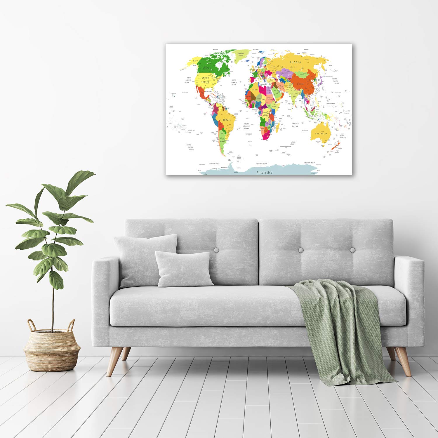 Tulup Obraz na ścianę ze szkła - sztuka ścienna - obraz ścienny za szkłem hartowanym - dekoracja ścienna do kuchni i salonu 100x70 - mapy i flagi - mapa świata - wielokolorowy
