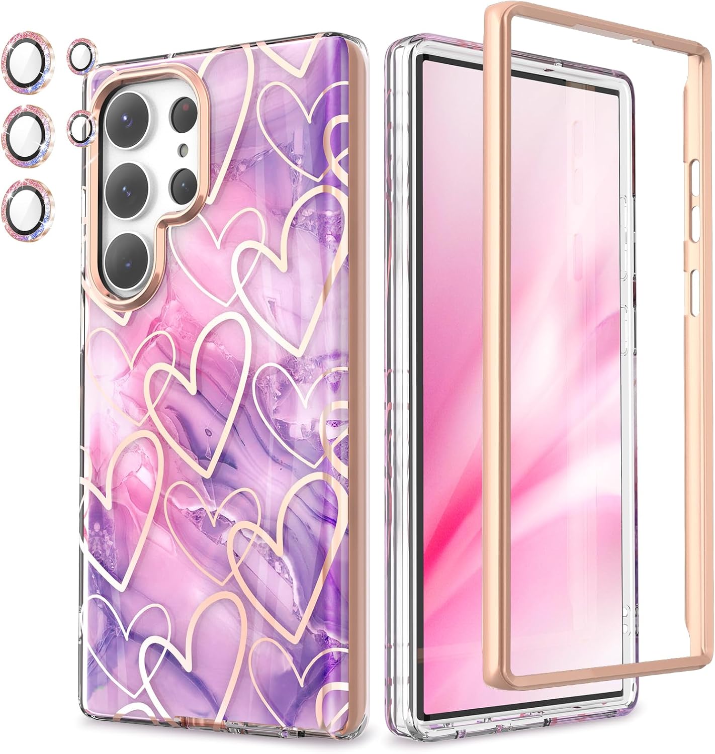 for Samsung Galaxy S23 Ultra Case with Bumper [No Screen Protector] + Camera Protector, TPU Shockproof 360° Protection, Glossy Fade-Resistant Pattern Phone Cases Cover for S23 Ultra, Purple