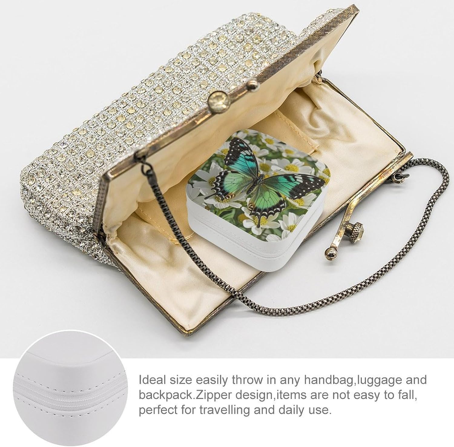 Music Butterfly Jewelry Case Leather Jewelry Organizer Travel Jewelry Case Portable Small Jewelry Box Mini Display Storage Box Trinket Organizer for Ring Earring Necklace image 3