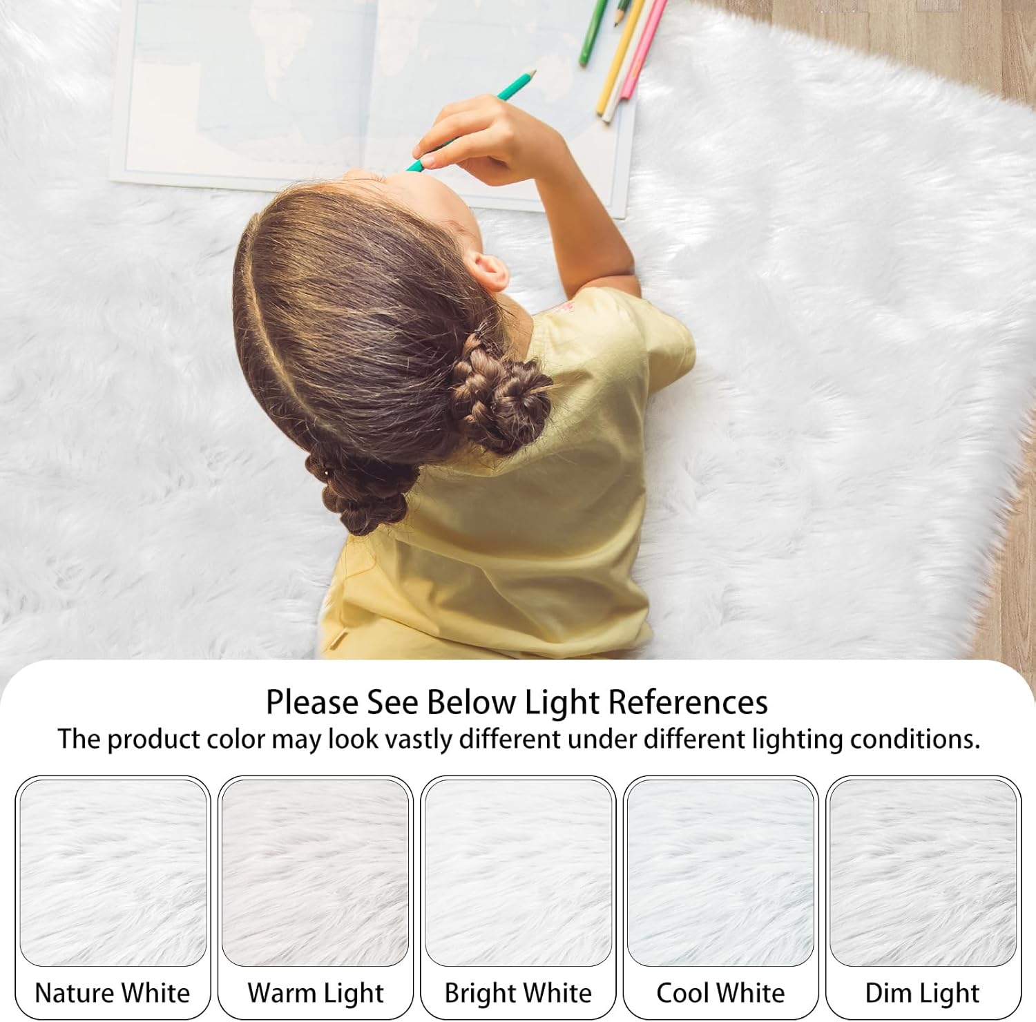 Ciicool Faux Fur Rug for Bedroom, White Fluffy Shag Rugs for Sofa Couch Seat Cushion, Washable Fuzzy Runner Thick Fur Area Rug Floor Carpets for Bedside Living Room, 2x6 Ft Rectangle