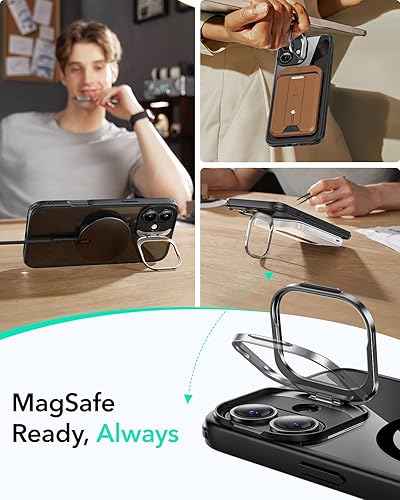 Vista 335 de ESR - Funda para iPhone 15 compatible con MagSafe, funda protectora de grado militar con soporte integrado, cubierta trasera resistente a