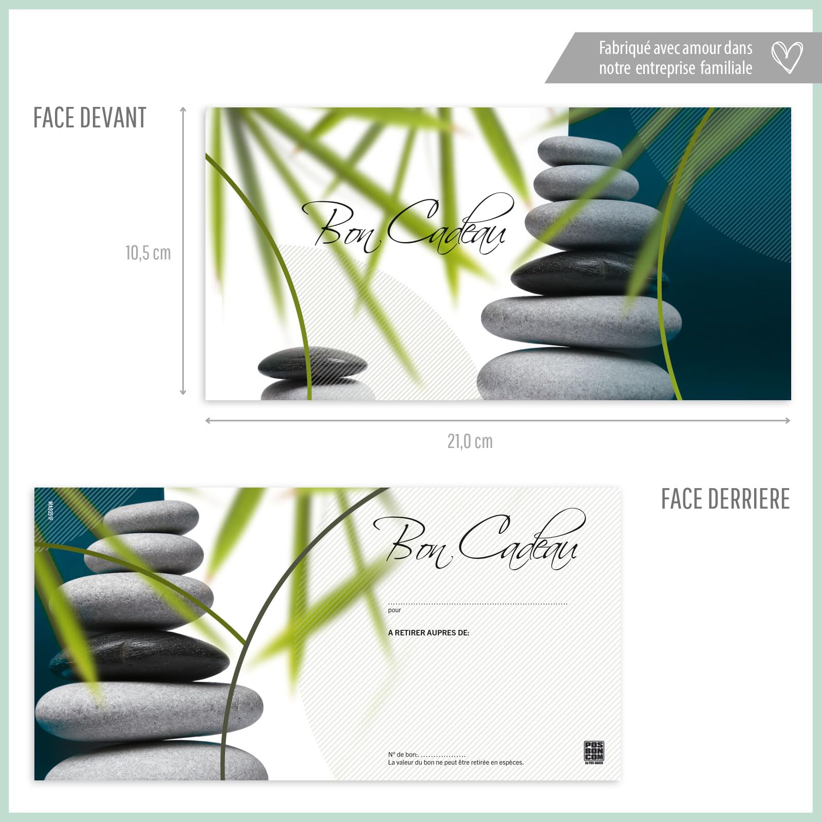 100 bons cadeaux à remplir avec enveloppe - formulaires imprimés pour instituts de beauté et entreprises