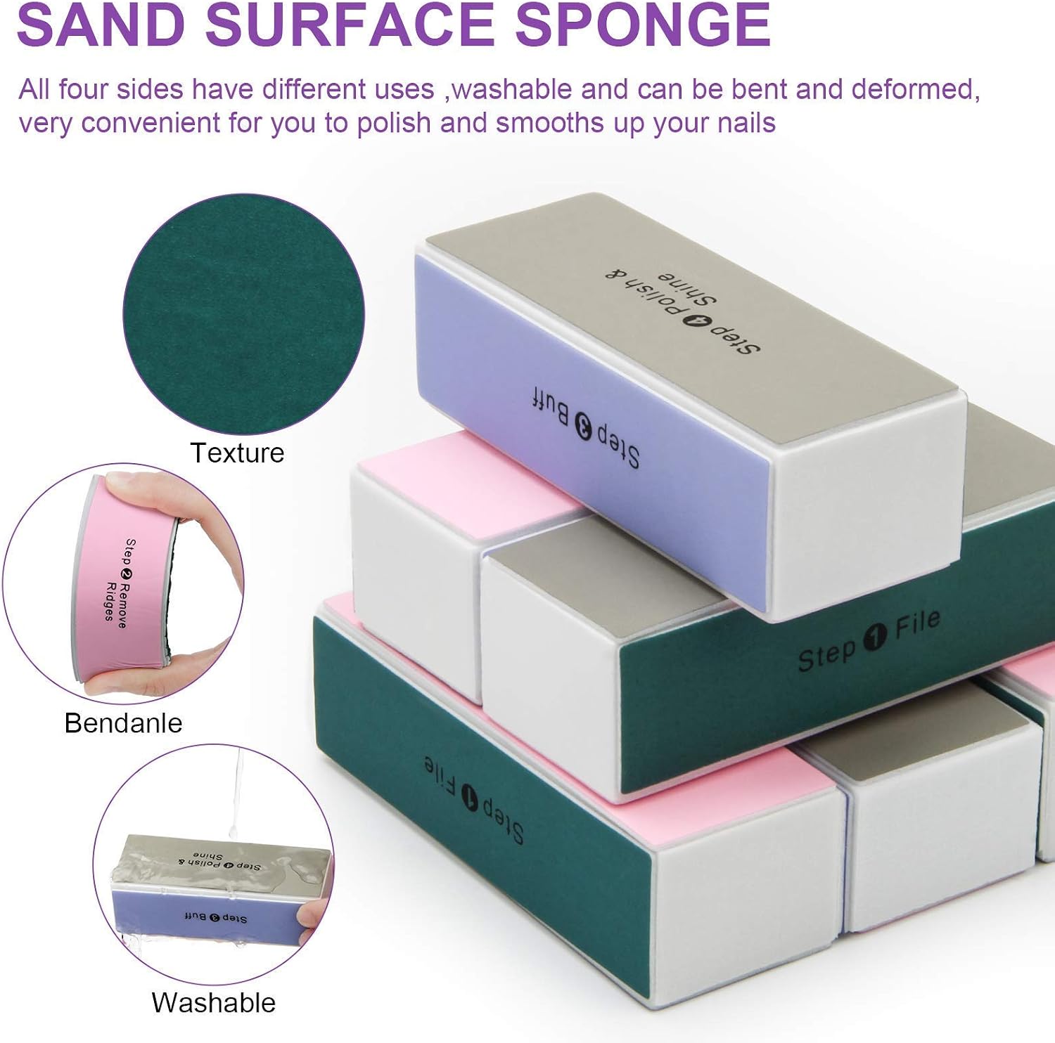 AHIER 10PCS Nail Buffer Block, 4 Way Nail Shine Buffing Block Files