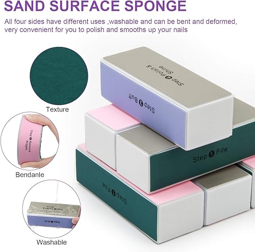 Miniatura 2 de AHIER - Bloque pulidor de uñas, 10 unidades, 4 vías, colorido, pulidor de brillo, lima de uñas, lima de manicura, limas de lijado