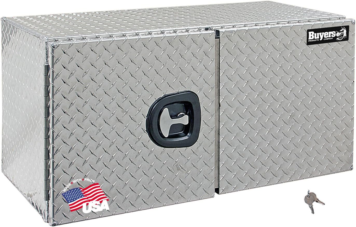 Buyers Products 1702235 Underbody Truck Tool Box with Barn Doors, 24x24x36 Inch, Diamond Tread Aluminum, Made in USA, Compression Latch, Weather-Resistant, Toolbox for Flatbeds, Trailers & Work Trucks