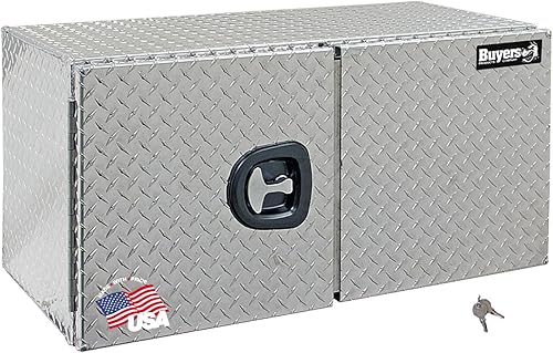 Miniatura 8 de Buyers Products 1705215 - Caja de herramientas para debajo del camión con puertas de granero, 18x18x60 pulgadas, aluminio con pisada de diamante,