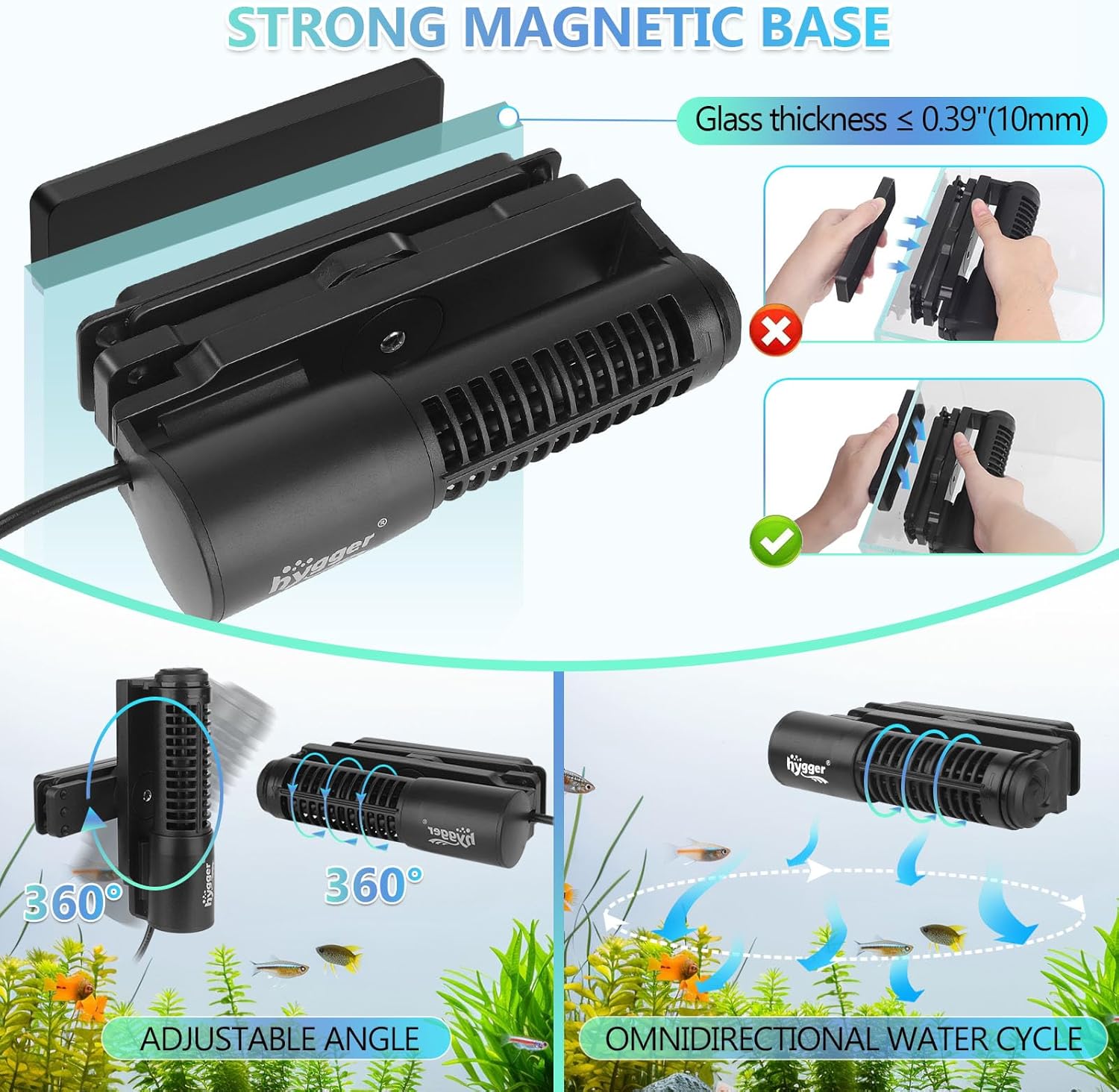 hygger Wave Maker For Aquarium, Magnetic DC 24V 35W Aquarium Powerhead，2640GPH Adjustable Cross Flow Pump with LED Display Controller, Wavemaker For Freshwater Marine Reef Aquariums 85-160 Gallon