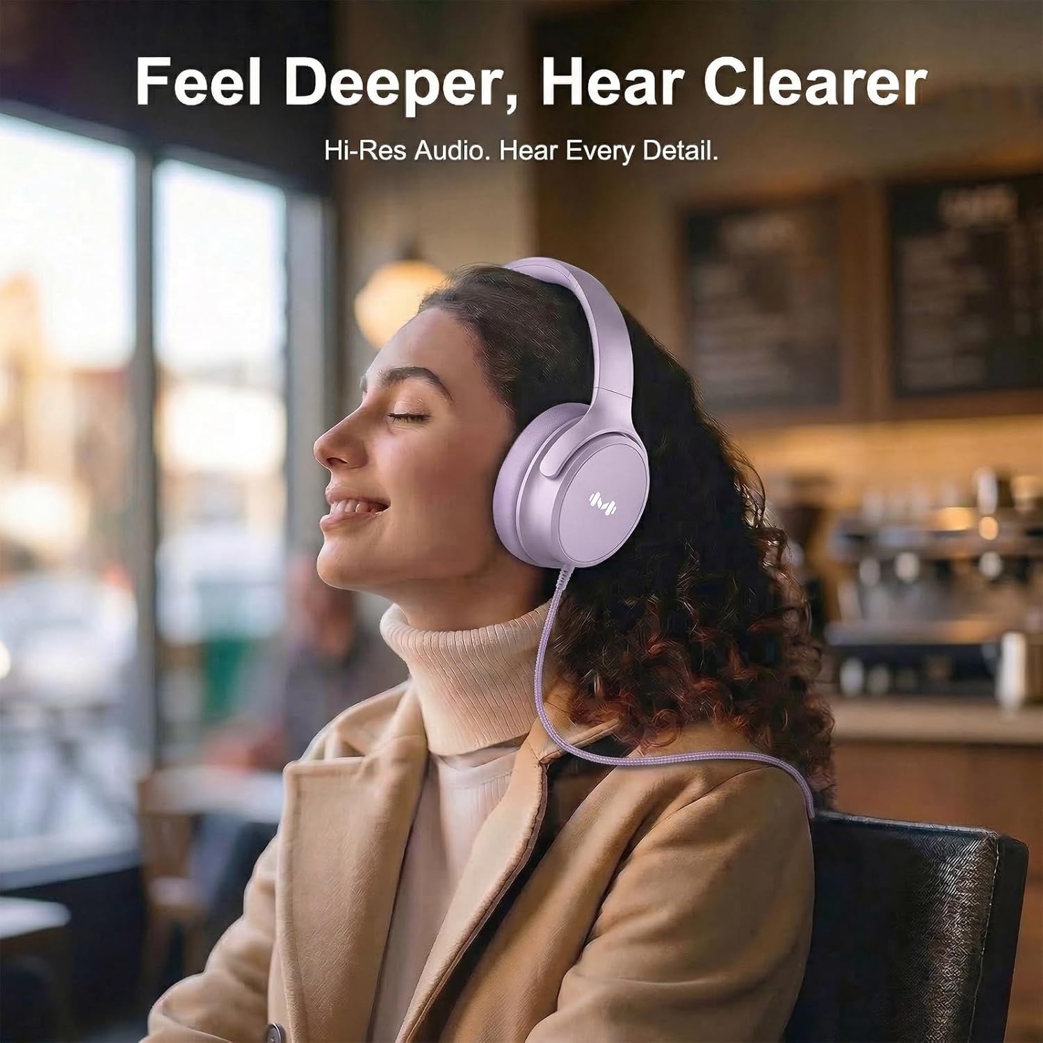 Wired Over-Ear Headphones with Microphone, USB-C Headphones with 3.5mm Adapter, Noise-Isolating Ear Cups, in-Line Controls for Work, Study, Music, and Travel(Purple)
