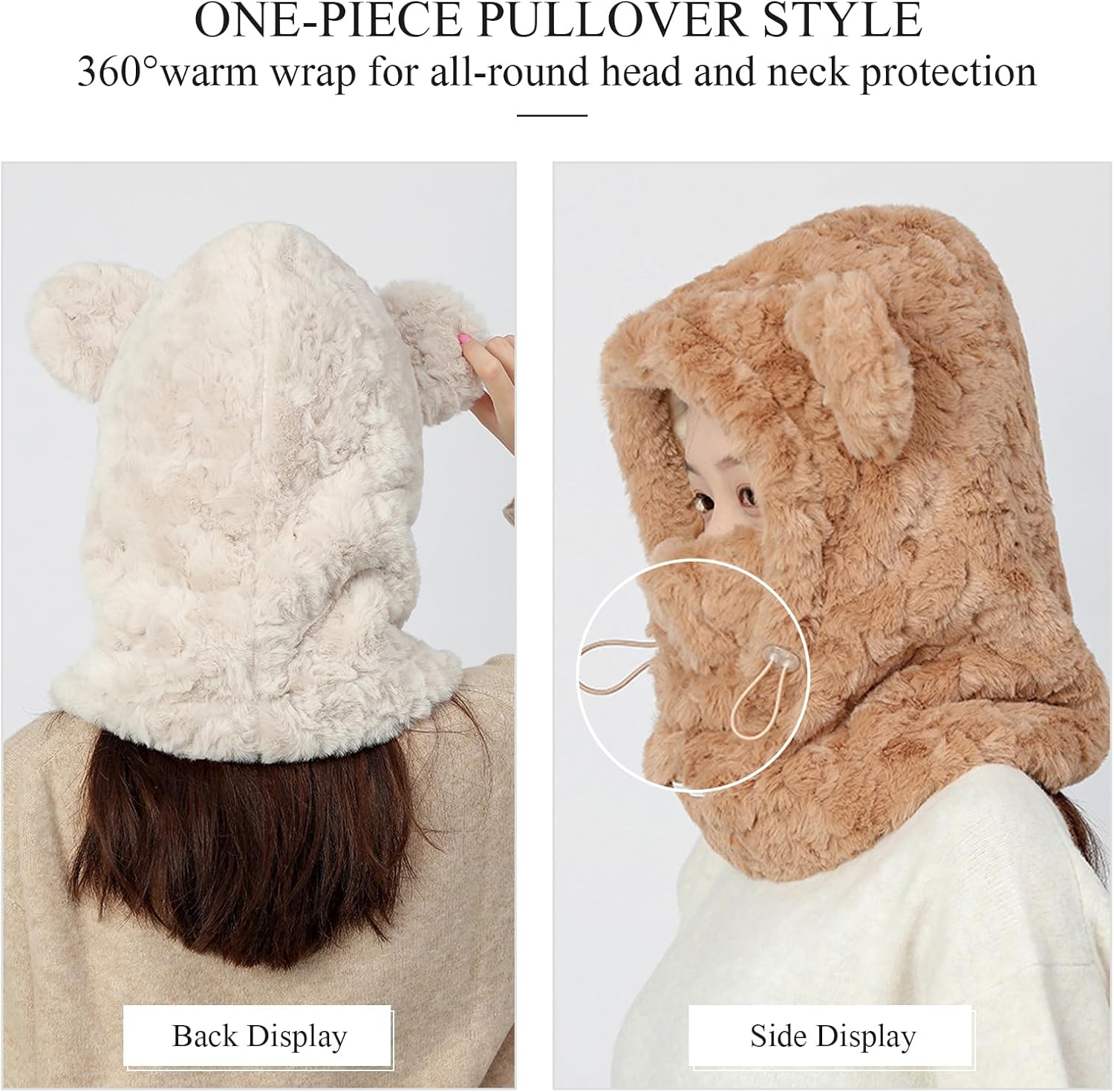 Women Girls Winter Scarf Hat Gloves 3 In 1 hooded Scarf With Mittens Cat Bear Ears Polar Fleece Hoodie Pocket - Image 4