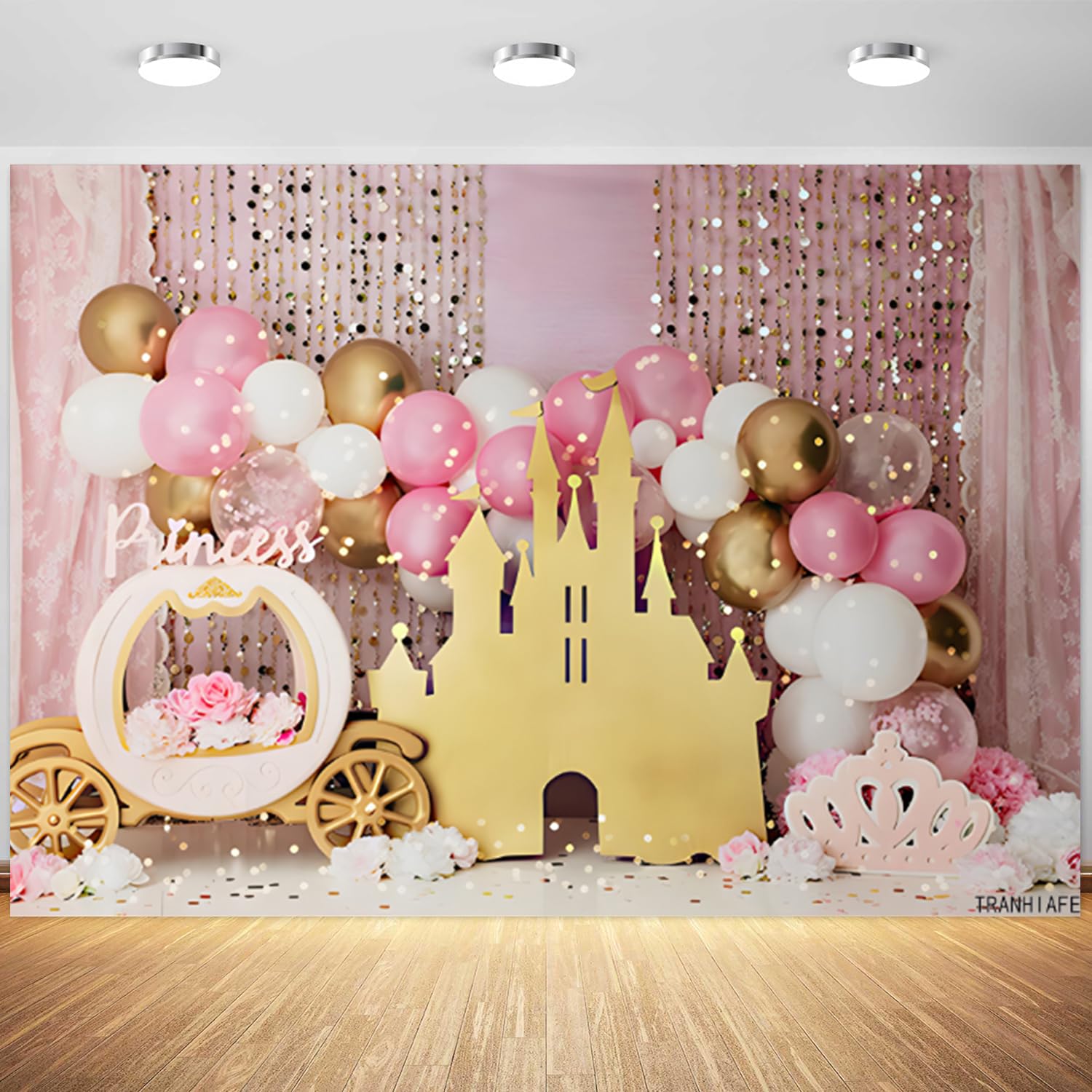 TRANHIAFE 5x3ft Pink Balloons Princess Birthday Backdrop Sweet One Castle Photography Background Girls Happy Birthday Party Cake Table Banner