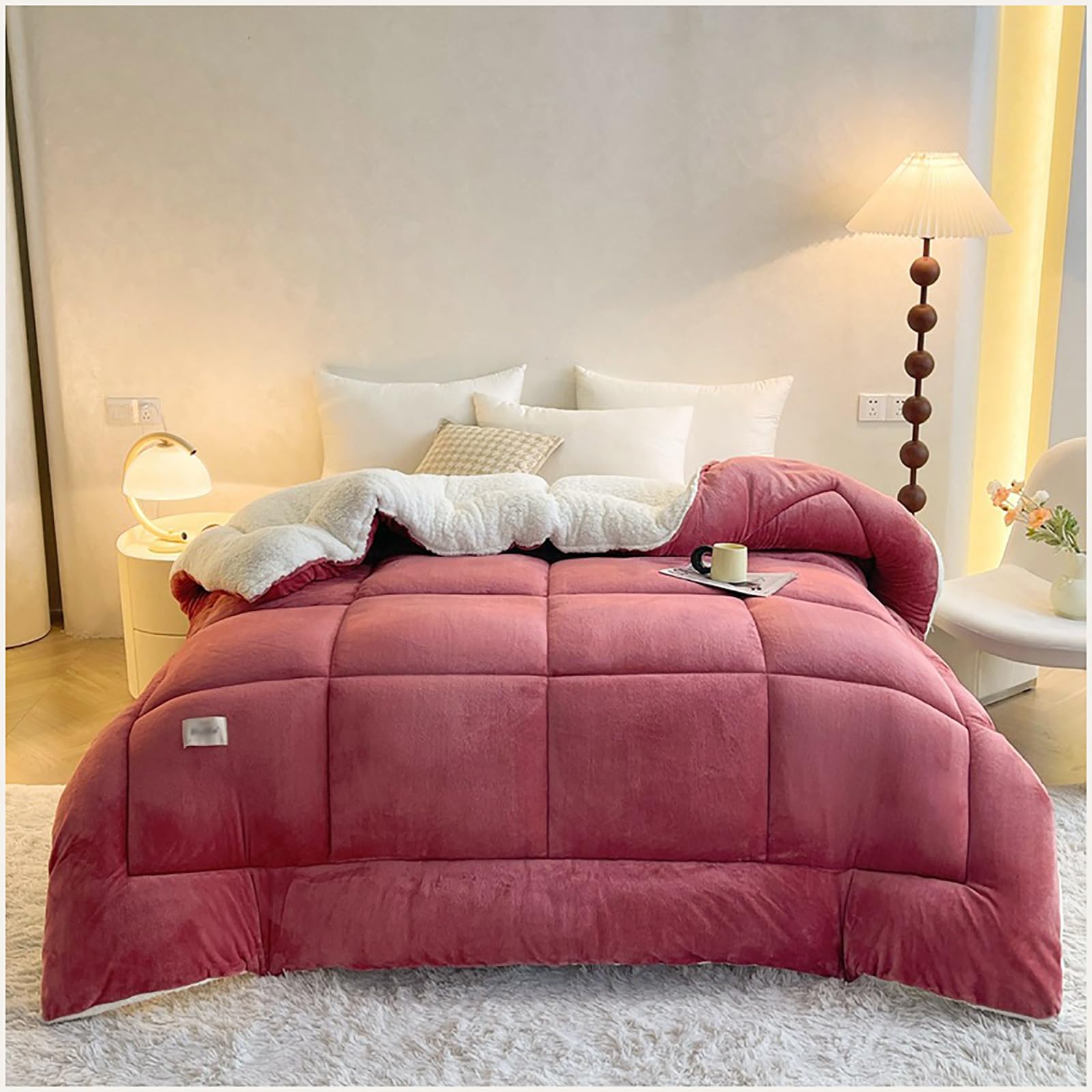 ZTGL Edredón Invierno con Borreguito, Edredón Manta De Terciopelo De Leche Engrosado De Invierno, Grueso, Suave, Cálido - Disponible Cama 90,135 y 150,Bean Paste,180x220m(3kg)