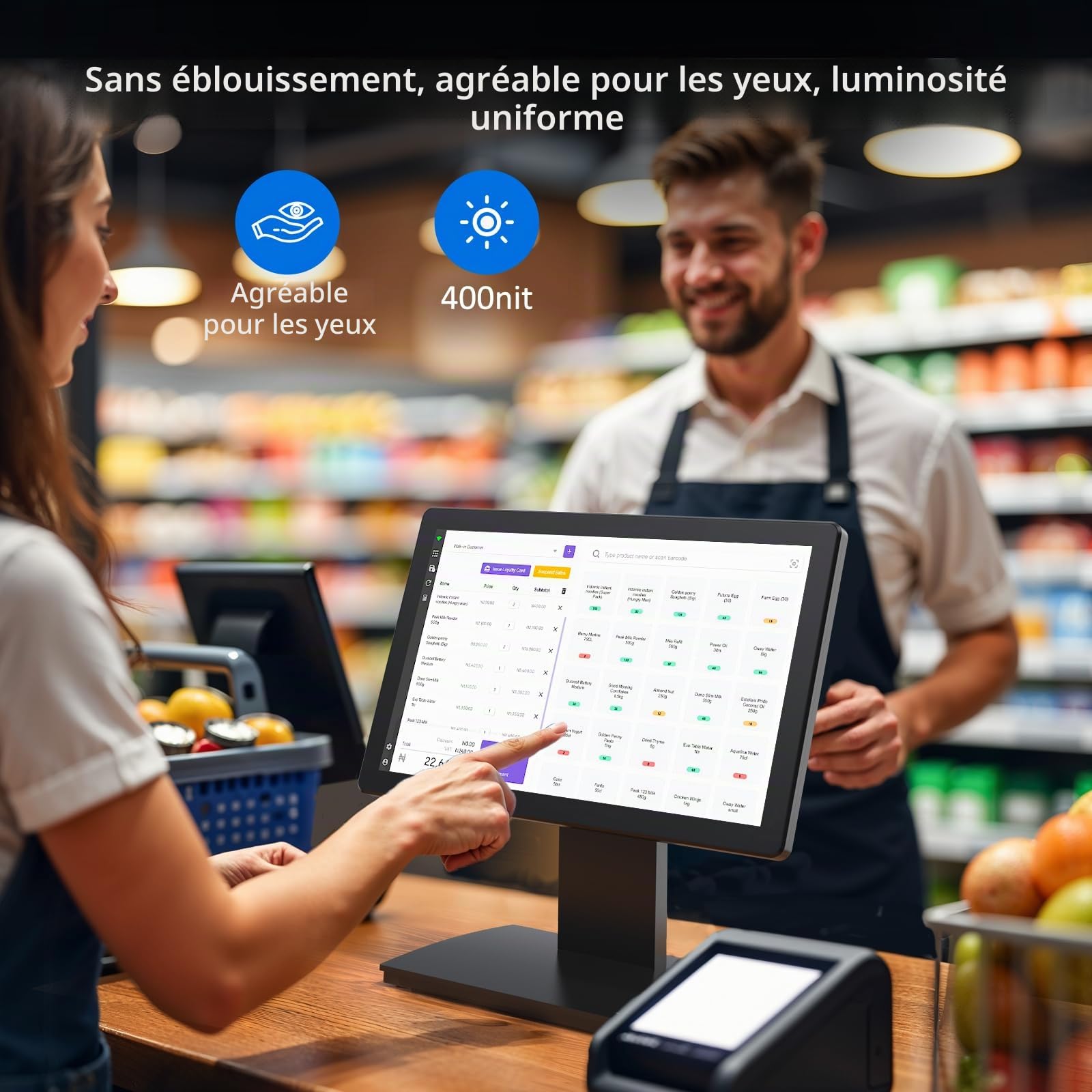 Moniteur de Point de Vente à écran Tactile de 15,6", écran IPS FHD 1920 × 1080, Tactile capacitif à 10 Points, avec entrée HDMI/VGA, Support en métal Robuste pour Restaurant, Bar, Salle de
