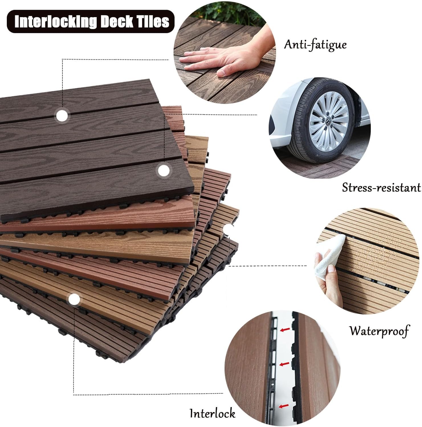 Dalles et lames de terrasse en composite, Bois emboîtable - Carreaux de terrasse intérieur et extérieur multicolores paquet de 10(A-White)