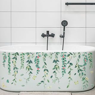 Green Plant Bathtub Sticker Bathroom Wall Decal Boho Pegatinas para Pared