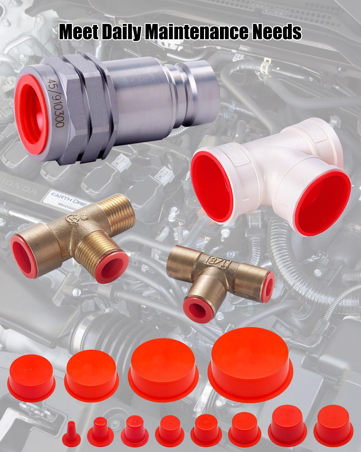 Automotive Cap Plugs Kit 0.11" to 2.39" Compatible with AutoLine Pro Autool MR CARTOOL OTC, Plastic Tapered Wide Thick Flange Hose Caps, 48 Pack