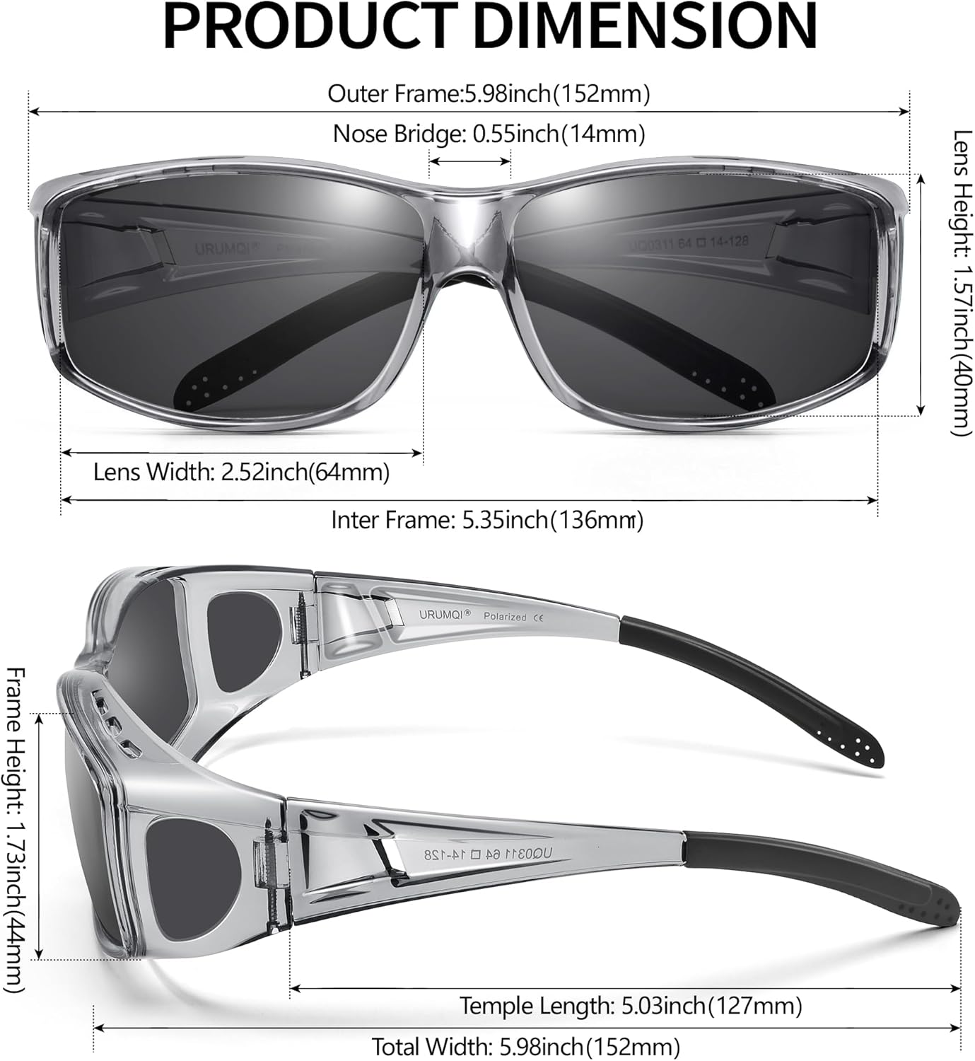 URUMQI Polarized Sunglasses Fit Over Glasses for Men Women, Wrap-around Driving Sunglasses 100% UV Protection - Image 3