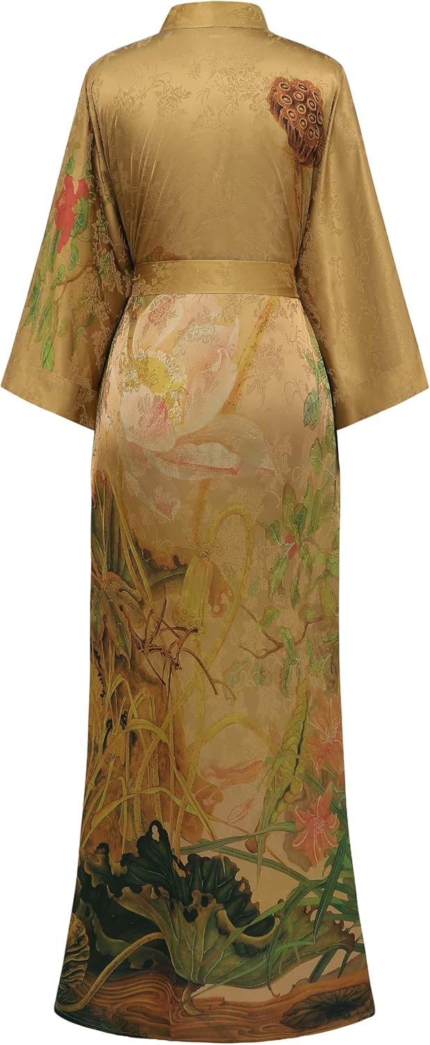 PRODESIGN Kimono Robe for Women - Long Satin Sleepwear Silky Kimono Cover-Up Nightgown Japanese Bathrobe Loungewear Blouse - Image 2
